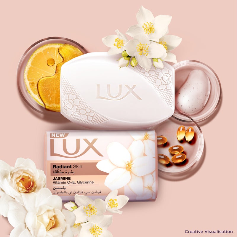 Lux Bar Soap for radiant skin, Jasmine, with Vitamin C, E, and Glycerine, 120g - Image 3
